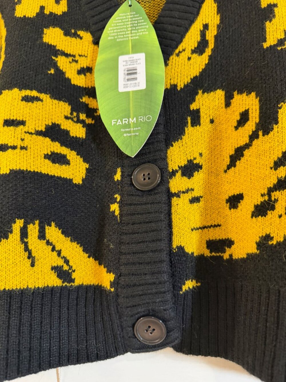 FARM Rio Bossa Banana Black Knit Cardigan Size S NWT - Picture 3 of 4